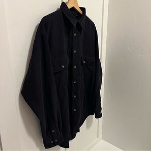 Wrangler Hero Men’s Navy Blue Button-Down Work Shirt Size L Suede-Feel Pockets